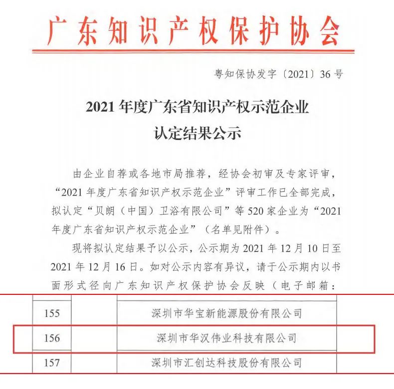 【展商动态】专注研发机器视觉系统，赋能智慧制造——华汉伟业通过广东省知识产权示范企业认证